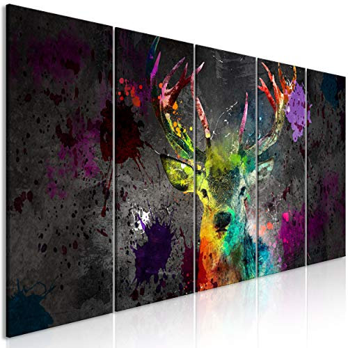 decomonkey Bilder Abstrakt Hirsch 150x60 cm 5 Teilig Leinwandbilder Bild auf Leinwand Wandbild Kunstdruck Wanddeko Wand Wohnzimmer Wanddekoration Deko Bunt Tiere