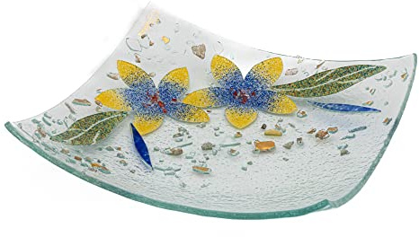 SOSPIRI VENEZIA Svuotatasca Piatto Soprammobile Decoro Floreale Vetro Murano Centrotavola Arredo Casa Idea Regalo Realizzato a Mano Made Italy (cm19X19 Quadrato)