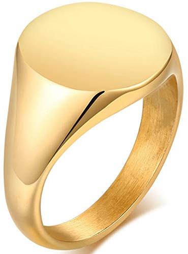 Jude Jewelers Stainless Steel Classical Simple Plain Round Signet Style Pinky Wedding Statement Promise Anniversary Ring (Gold, 7)
