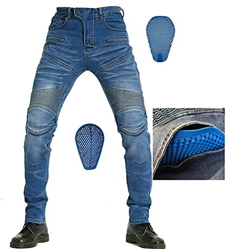 Motorrad Schutzhose Biker Jeans verstärkt mit CE Rüstung Silica Gel Favo Schutz Motocross Laufen Jeans, blau, XS
