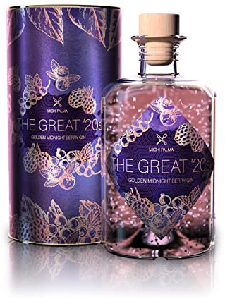 Michi Palma | The Great '20s Golden-Midnight-Berry (1 x 0.5 l) | Premium Spirituose auf Gin-Basis | Mit 23 Karat reinem Blattgold und edler Geschenkverpackung | Goldene Gin-Geschenkidee