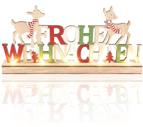 com-four® LED Deko Aufsteller aus Holz, beleuchteter Schriftzug | Deko-Schriftzug zum Hinstellen für Weihnachten - Stimmungslicht mit Timer