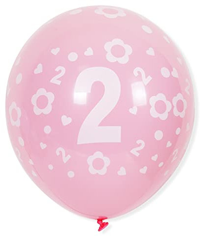 2nd Birthday 12PCS Latex Assort Pastel Pink Baby Girl Number Balloons, 12 Digit Age 2 for Two Year Old, Anniversaries Party Decoration Supplies