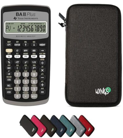 TEXAS INSTRUMENTS CALCUSO Sparpaket: TI BA II Plus Finanzrechner + WYNGS Schutztasche dunkelgrau + Erweiterte von CALCUSO
