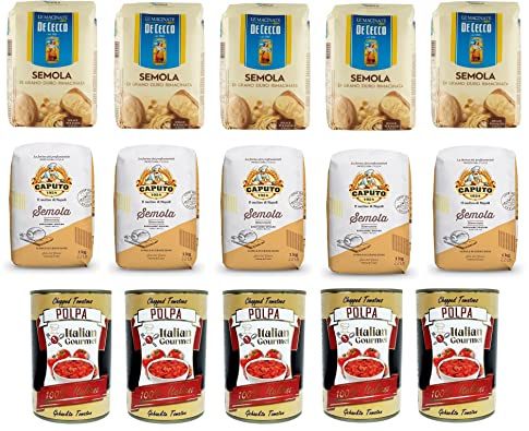 Paquete de prueba de sémola di Grano Duro De Cecco 5 x 1 kg 5 x 1 kg 5 x 1 kg Caputo e Italian Gourmet Polpa di pomodoro pasta de tomate finamente picada 5 x 400 g