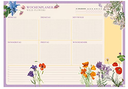 Grupo Erik Wochenplaner Tischkalender Block A3 - Kalender Planer Wild Flowers auf Deutsch - Tischplaner A3 - Tischkalender ohne Datum - Schreibtischunterlage Papier