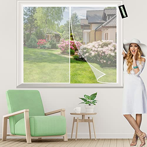 Moustiquaire De FenêTre Avec Fixation MagnéTique 60x70cm Fermeture Automatique Moustiquaire Rideau Porte Antimoustique sans Percer pour Baie Vitree Fenetre Coulissante Blanc