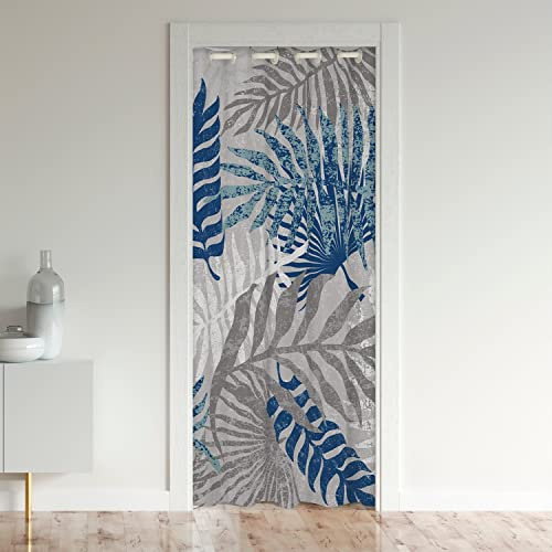 Foglie Tropicali Armadio Copertura Divisorio Camera Tenda Rami Foglia Blu Grigio Trattamenti Fine 86 x 203 cm