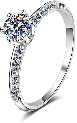 Bandring Silber 925 Damen, Ringe Vintage Silber 6 Zackiger Weißer 0,5 ct Moissanit Hochzeitsring Größe 49 (15.6)