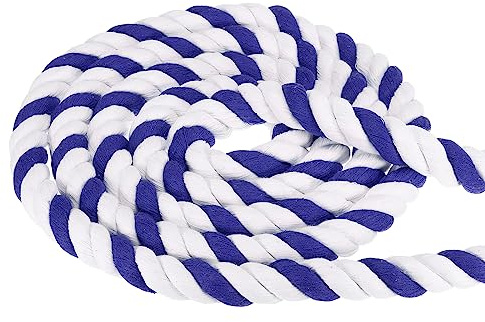 PATIKIL Corde en coton torsadé naturel de 2,5 cm x 4,5 m, 3 brins de corde à tirer avec ruban d'étanchéité pour travaux manuels, garde-corps, décoration d'intérieur, bleu et blanc
