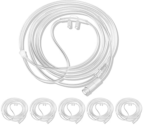 5 Pack Soft Nasal Oxygen Cannula for Adult - 7 Feet, Standard Connector, Kink Resistant, Lightweight Tubing for Comfortable Oxygen Delivery, Green