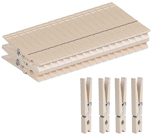 ONLYQIQIU 32PCS Wooden Clothes Pegs 8.4CM Strong Laundry Pegs Washing Line Outdoor and Indoor, Photo Display Clips Wooden Pegs Photos Cards Notes Hanging, Arts and DIY Crafts, Home/Party Decorations
