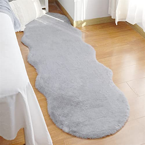 Guetto Hochflor Teppich Wohnzimmer Fellteppich Kunstfell Shaggy Flauschig Einfarbig, Wohnzimmer Schlafzimmer Kinderzimmer Flur Läufer waschbar rutschfest,Grau,60x200cm