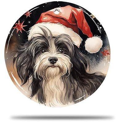 Keramik Weihnachts Ornamente, 7.3Cm Havaneser Hund 3D Weihnachtsanhänger Weihnachtsschmuck Weihnachtsdekoration