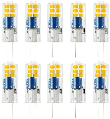 HUAMu 220V-240V AC G4 LED Mini Kurz Glas Birne 2W Warmweiß 3000K Ersetzt 20W Halogen Stiftsockellampe Nicht Dimmbar (Nicht Niederspannung 12V), 10 Stück