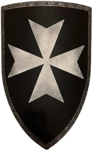 UNIQUE MART Bouclier chauffant authentique chevalier médiéval templier 71,1 cm blanc et noir Halloween, Argenté, défaut