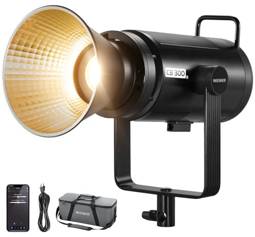 NEEWER CB300B 320W LED Videoleuchte Studiolicht mit 2,4G/APP Fernbedienung, Ganzmetall COB Bi-Color Studio Dauerlicht Bowens Halterung 150000lux/1m 2700K-6500K CRI/TLCI97+ 12 Effekte für Porträt