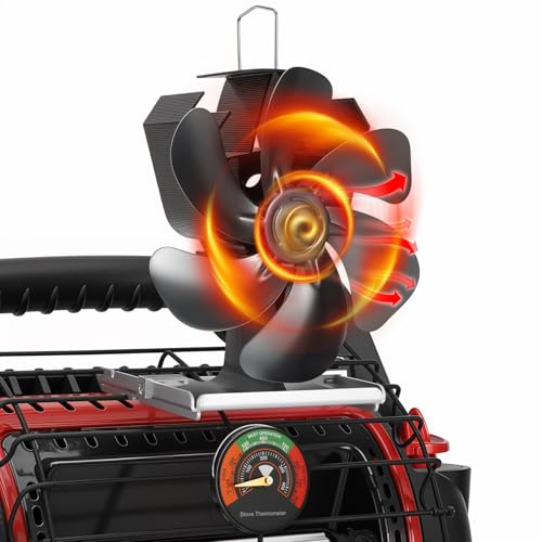 XTIMES Ventilateur de poêle pour poêle à bois Buddy - Alimenté par la chaleur - Avec thermomètre magnétique - Ventilateur thermoélectrique pour poêle à bois/pellets/brûleur à bûches