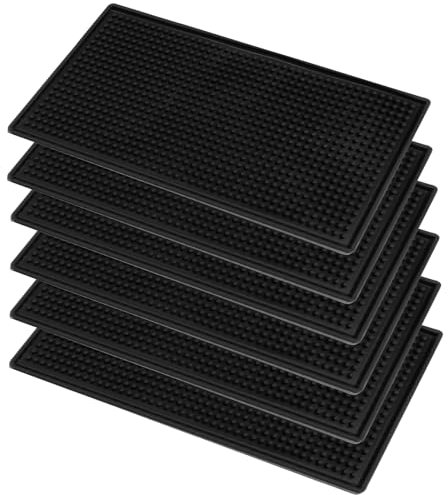 HEIHAK 6 Pack Rubber Bar Mats, 30x15 cm Black Spill Bar Mats, Non-Slip Service Mat for Coffee, Bar, Kitchen, Restaurant, Countertops