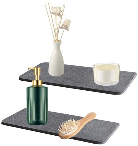 Yowmina Lot de 2 Plateau en pierre absorbant l'eau pour évier, organisateur d'évier, tapis de séchage rapide instantané pour le comptoir de cuisine, dessous de verre antidérapant en diatomite