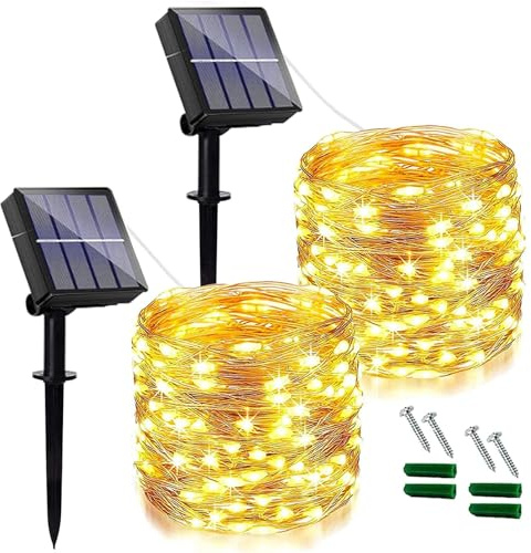 Qillnyy Qilnyy Solar Lichterkette Außen, 12 m120 LEDs, Solar-Gartenlichter, 8 Modi, Kupferdraht-Lichterkette, wasserdicht, für drinnen und draußen, Zuhause, Terrasse, Zaun, Party, Hochzeit.