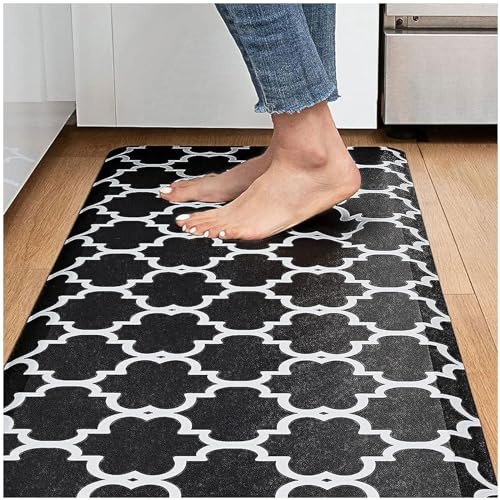 0.47 Pouce Tapis Anti-Fatigue ， éTanche, sans Glissement, Confortable Tapis De Sol en Mousse à MéMoire De Cuisine ， pour Le Bureau du Puits De Maison,Black-17.3×71