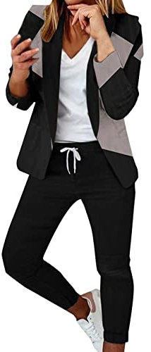 Generisch Damen Lässig Leicht Dünne Jacke Dünner Mantel Langarm Büro Business Hosen Mäntel Anzüge Warmer Hausanzug High Waist Slim Oberteil 2-Teilige Knopf Freizeitanzug Elegant Anzughose (Grau, M)