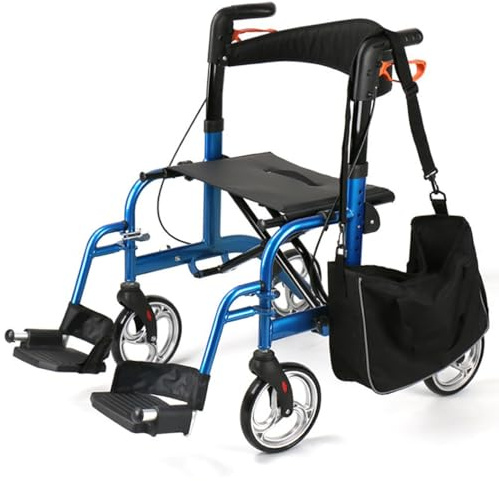 Deambulatore Rollator Pieghevole,alluminio Rollator,deambulatore per anziani 4 ruote,Altezza regolabile Deambulatore per sedia,Per esterno e interno blue