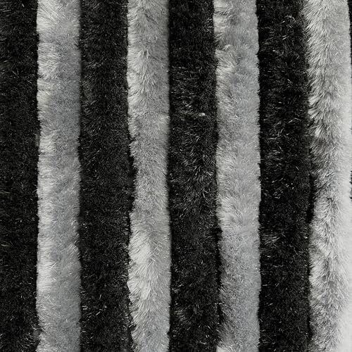 EXPLORER® Flauschvorhang 90x200 cm Wohnwagen Türvorhang für Wohnmobil/Balkontür Vorhang aus Chenille als Insektenvorhang Flausch Fliegenvorhang Camping Terrassen Tür Fliegenschutz Schwarz/Grau