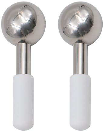 Sarini 1 Paar Gesichtspflege-Eisball aus Edelstahl, Gesichts-Eisroller, Eiswellenball, Massagegerät für Gesicht, Hals, Augen, Hautpflege, Gesichtsmassagegerät (weiß)