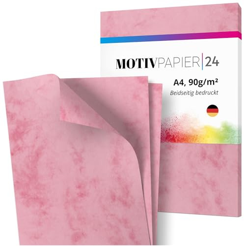 Einladungskarten Manufaktur Hamburg 60 Blatt Briefpapier Set beidseitig bedruckt Motivpapier Papier A4 Druckerpapier 90g/m² Marmor Retro Antik rot rosa edel altes Papier marmoriert