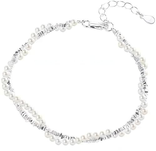 NicoWerk Damen Silberarmband Perle aus 925 Sterling Silber Filigran Ausgefallen Verspielt Wuchtig Glatt mit Stein Glänzend SAB283