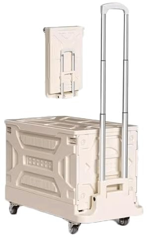 Plattformwagen, tragbarer Plattformwagen, Aluminium, handgezogener Pritschenwagen, ABS, flacher Handwagen, beweglicher Rollwagen, geräuscharmer, zusammenklappbarer Schubwagen, zuverlässig (Beige XL)