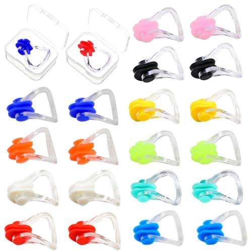 YSJCHEBS 20 Pièces Pince-Nez, 2 Pièces Boîte De Rangement, Pince-Nez De Natation, Pince-Nez pour Adultes Nageurs, Pince-Nez pour Enfants, Pince-Nez De Natation pour Jeunes