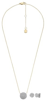 Fossil Damenset Kette Ohrringe Glitz Disc Edelstahl Bicolor, JF04815SET