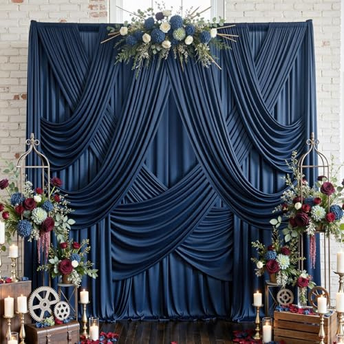 Hintergrundvorhang für Partys, faltenfrei, 4 Paneele, 3,6 m lang, für Hochzeit, Geburtstag, Party, Babyparty, Fotografie-Hintergrund, 6 m x 3,6 m, Marineblau