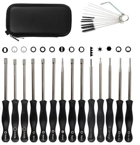 Zoegneer Lot de 14 boîtes en cuir noir avec brosses, réglage de la vitesse de ralenti, tournevis, carburateur, outil de tournevis pour réglage fin des réglages de carburateur