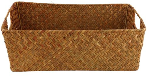 Volumoon Cesto portaoggetti aperto in alghe marine, scatola portaoggetti rettangolare in rattan naturale, Scatola di Vimini Rettangolare, cestino portaoggetti fatto a mano, organizer per la casa