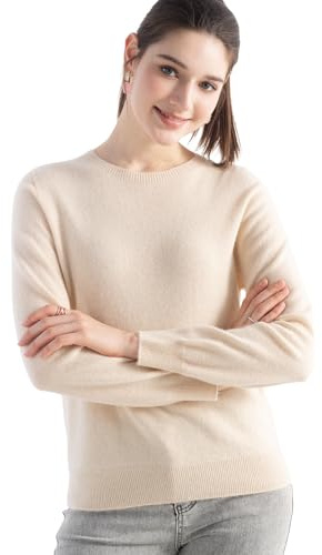 Chanyarn Maglione da Donna 100% Puro Cashmere 2024 Autunno Inverno Girocollo Manica Lunga Pullover Lavorato a Maglia (Beige,L)