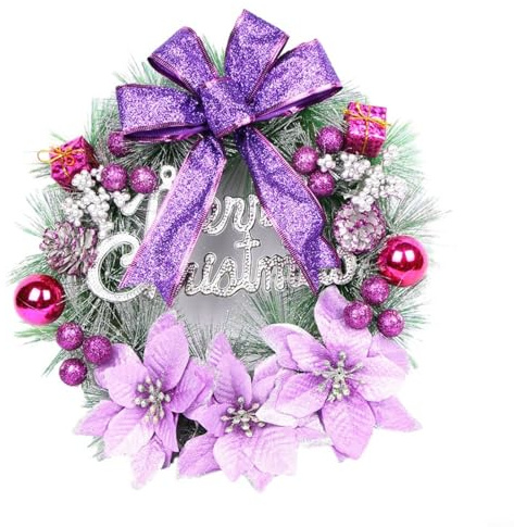 CNANRNANC Ghirlanda di Natale, 30 cm, decorazione per porta con fiocco, ghirlanda natalizia (lilla)