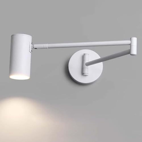 LOGT LED Wandleuchte mit Schwenkbarem Arm Wandlampe Modern Wand Lampe Verstellbarer Lange Arm Wand Leselampe Innen Wandstrahler Runde mit Gelenkarm Faltbar,Weiß