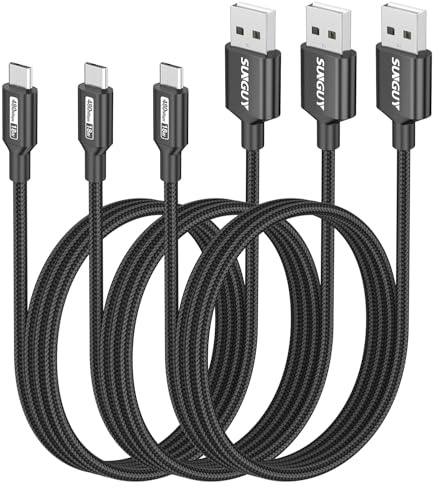 SUNGUY Cable Micro USB, [3 Piezas 1m] Cable de Carga Micro USB Trenzado de Nailon de Carga rápida para Android Galaxy S7/S6, Edge J7/J5/J3, Wiko, LG, PS4 (Negro)