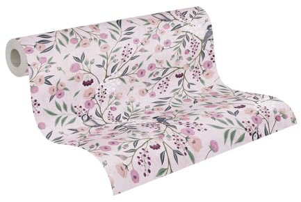 A.S. Création Kinderzimmer-Tapete Lilly & Luis - Strapazierfähige Vliestapete in Blümchen-Optik - 10,05 m x 0,53 m - Bunt, Rosa, Lila - Made in Germany – 771361