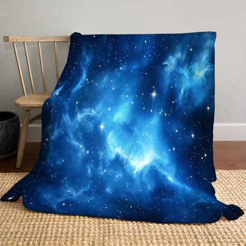 MIATCENRT Sterne Nachthimmel Muster Kuscheldecke, Comfort Flauschige Decke, Sternenblau, 100x130cm, Weich Flanell Fleecedecke, Wohndecke für Couch und Bett, Universum Galaxie Thema Couchdecke