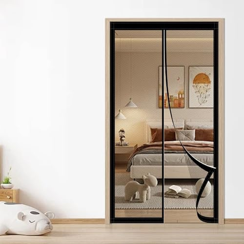 Magnet Fliegengitter Balkontür 100 x 206 cm Stärkere Magneten Fliegenvorhang Terrassentür Ohne Bohren Einfache Installation für Holz/Aluminium Türen Und Balkon, Schwarz
