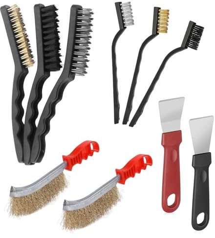 PIKABOOM Lot de brosses métalliques - 10 brosses métalliques : Brosse Acier, Brosse métallique Gril, Brosse Laiton Petit modèle, Brosse métallique INOX - Poignées ergonomiques