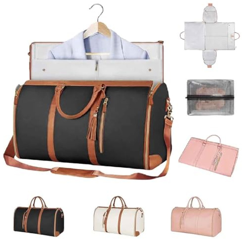 Faltbare Reisetasche,Pu-Leder Travel Bag Mit Schuhbeutel, 2 In 1 Reisetasche Damen Wasserdicht,Umwandelbarer HandgepäCk Anzugtasche FüR Reise,FüR üBernachtung,Urlaub,Wochenenden, AusflüGe (Schwarz)