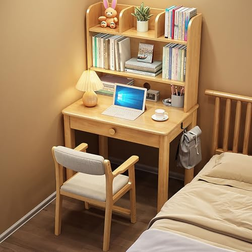 Generico Scrivania compatta in Legno massello con credenza, Moderno Tavolo da Scrittura per Ufficio Domestico con cassetti e libreria, postazione di Lavoro salvaspazio per Piccoli spazi (70x60x130 cm