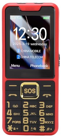 ASHATA Teléfono 4G Seniors, Teléfono Celular de Llave Grande para Ancianos con Pantalla HD HD de 2.6 Pulgadas SOS Linteria Linteria de la Linterna Anuncios de Voz Que Se Destrozan para (Rojo)