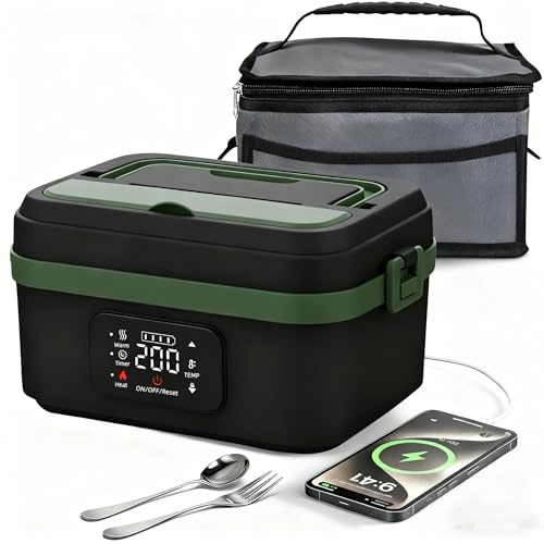 YUZINO Contenitore per il pranzo elettrico per adulti, 1 l, con funzione di controllo del tempo e mantenimento del caldo, 8000 mAh, alimentato a batteria con borsa termica e forchetta e cucchiaio, per